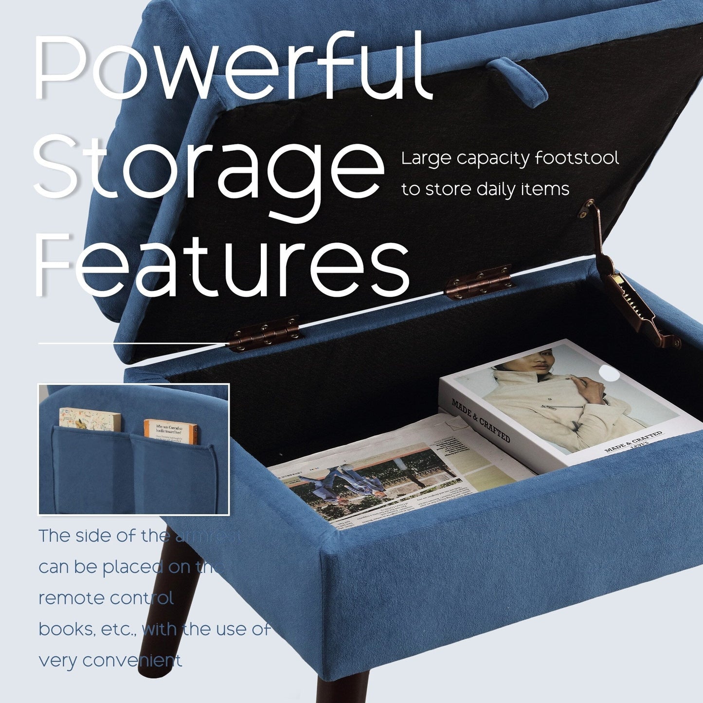 Fauteuil d'appoint HOMYKA avec dossier réglable et pouf de rangement