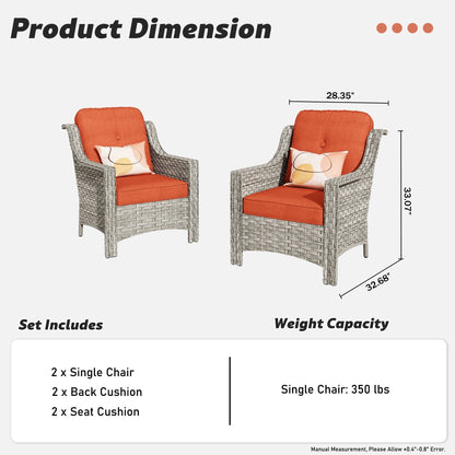 HOOOWOOO 2-piece High Back Wicker Rattan Outdoor Patio Chair Set