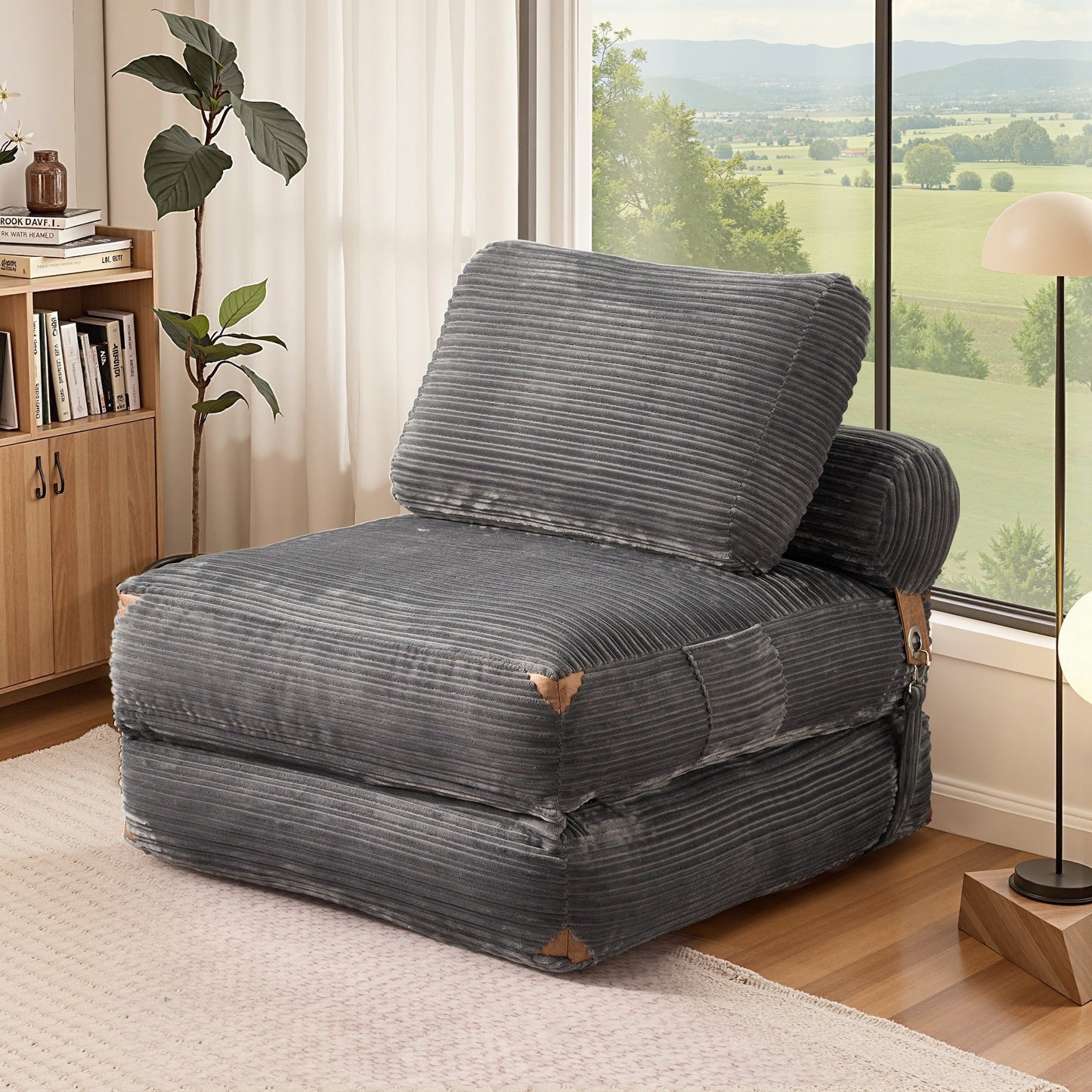 HOOOWOOO Modern Corduroy Fabric Folding Sofa Couch