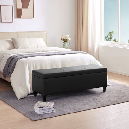 Ottoman rectangulaire de rangement recouvert de simili cuir - 50,3 x 17,50 x 18 pouces