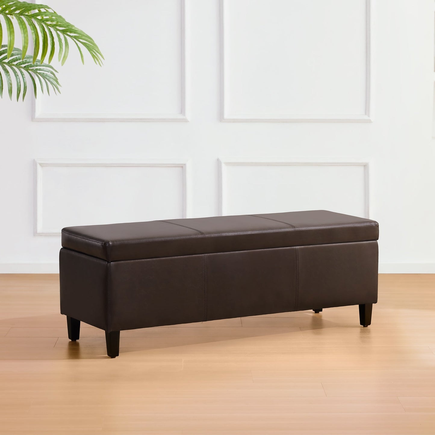 Ottoman rectangulaire de rangement recouvert de simili cuir - 50,3 x 17,50 x 18 pouces