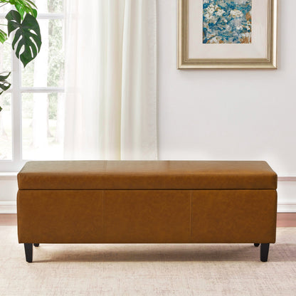 Ottoman rectangulaire de rangement recouvert de simili cuir - 50,3 x 17,50 x 18 pouces