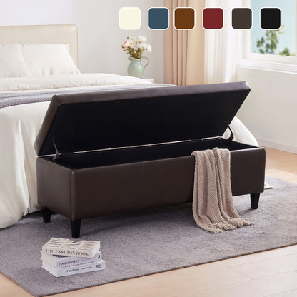 Ottoman rectangulaire de rangement recouvert de simili cuir - 50,3 x 17,50 x 18 pouces