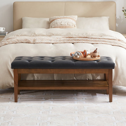 Banc à chaussures d'entrée, banc de rangement, tissu et bois massif, banc rembourré de 109 cm (43 pouces) pour salon, chambres à coucher