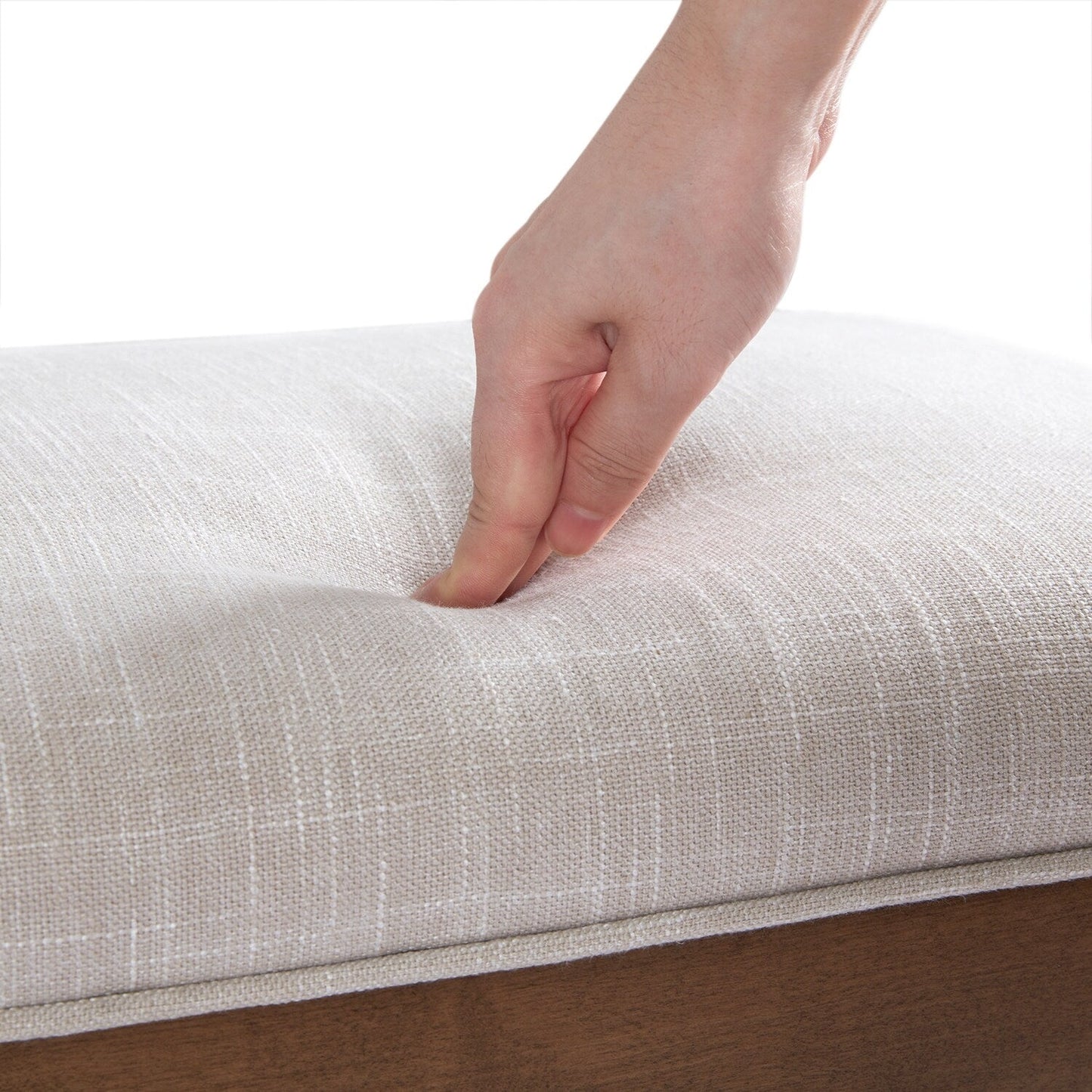 Banc d'entrée recouvert de tissu, banc de chambre à coucher pour le pied du lit beige, en bois massif, 44 pouces