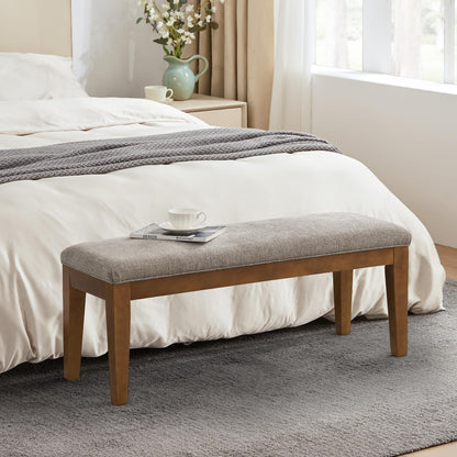 Banc d'entrée recouvert de tissu, banc de chambre à coucher pour le pied du lit beige, en bois massif, 44 pouces