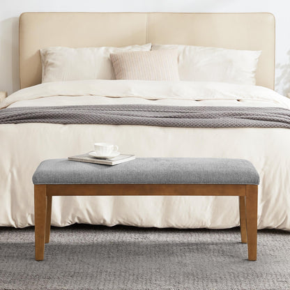 Banc d'entrée recouvert de tissu, banc de chambre à coucher pour le pied du lit beige, en bois massif, 44 pouces