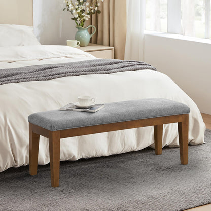 Banc d'entrée recouvert de tissu, banc de chambre à coucher pour le pied du lit beige, en bois massif, 44 pouces