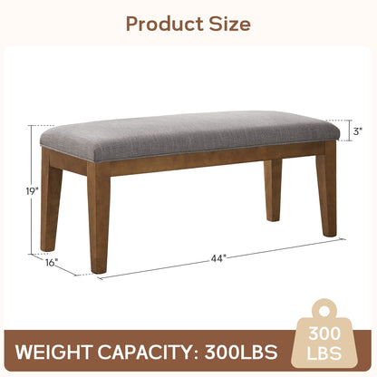 Banc d'entrée recouvert de tissu, banc de chambre à coucher pour le pied du lit beige, en bois massif, 44 pouces