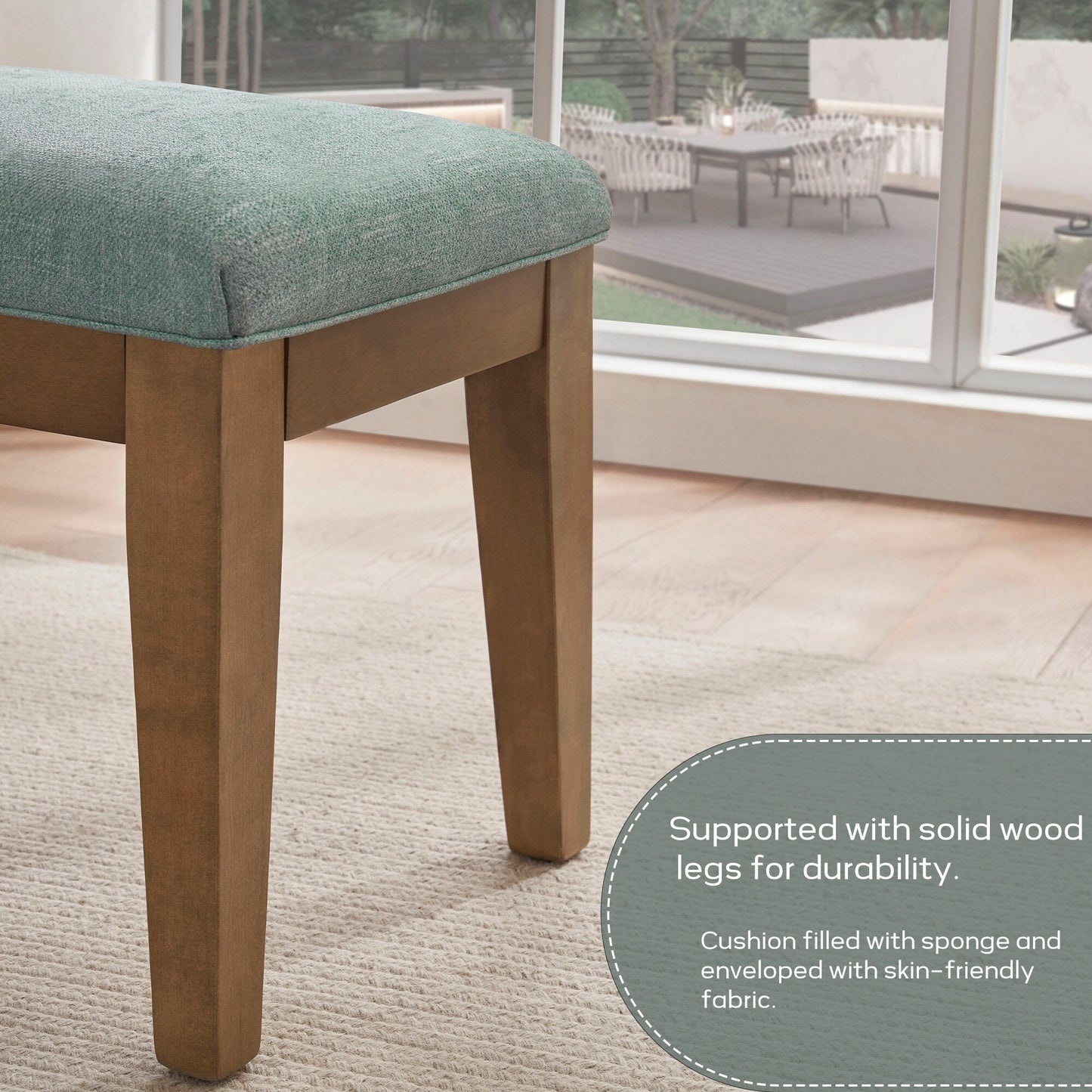 Banc d'entrée recouvert de tissu, banc de chambre à coucher pour le pied du lit beige, en bois massif, 44 pouces