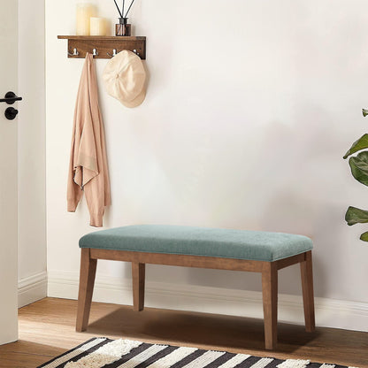 Banc d'entrée recouvert de tissu, banc de chambre à coucher pour le pied du lit beige, en bois massif, 44 pouces