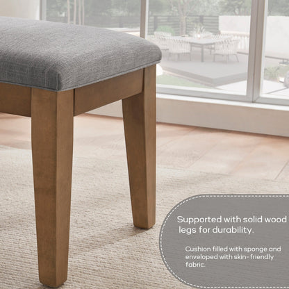Banc d'entrée recouvert de tissu, banc de chambre à coucher pour le pied du lit beige, en bois massif, 44 pouces