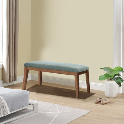 Banc d'entrée recouvert de tissu, banc de chambre à coucher pour le pied du lit beige, en bois massif, 44 pouces