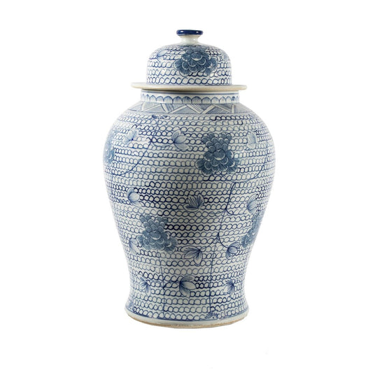 Pot de temple en porcelaine décorative bleu et blanc, fait à la main, 16 pouces