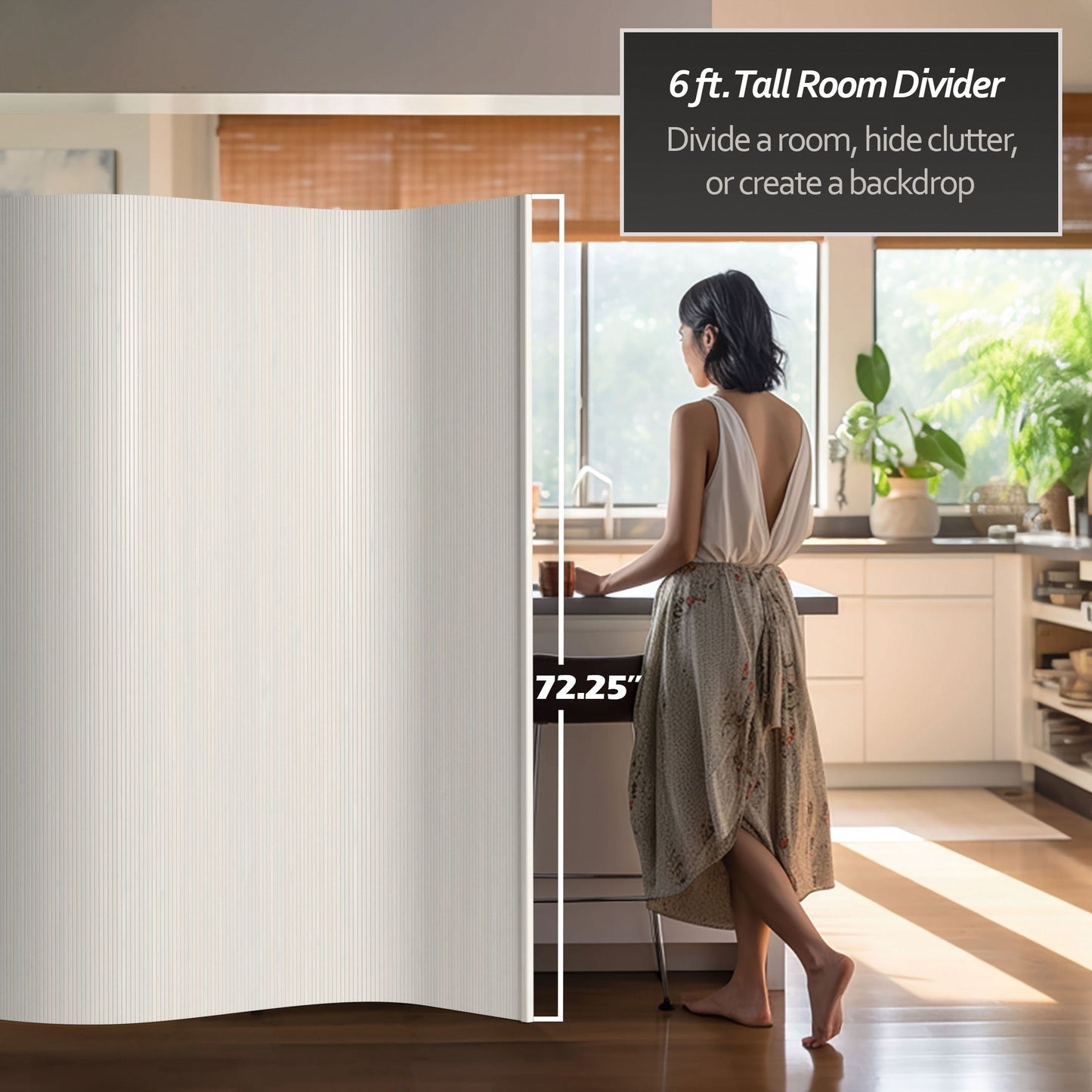 Paravent en bambou ondulé fait à la main, 1,80 m (Chine)