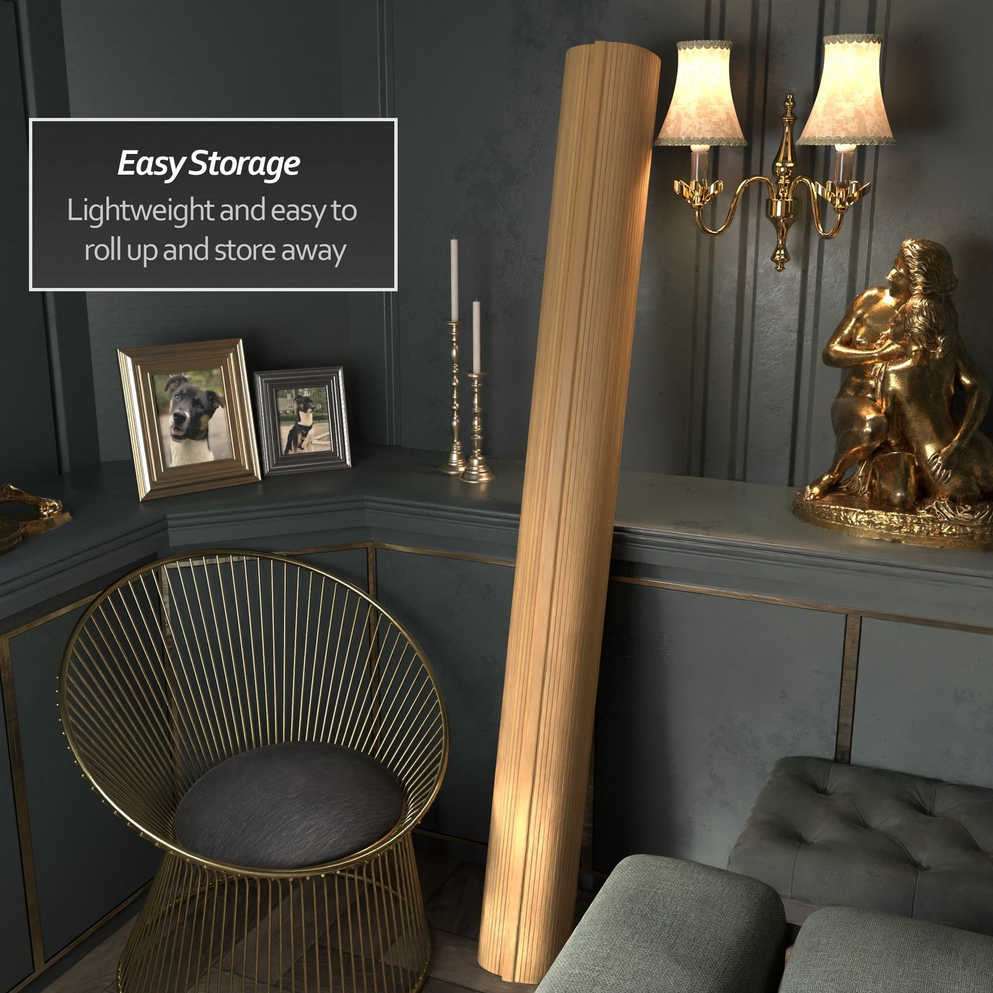 Paravent en bambou ondulé fait à la main, 1,80 m (Chine)