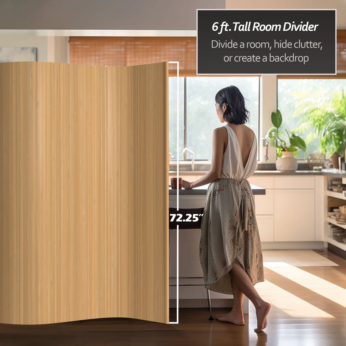 Paravent en bambou ondulé fait à la main, 1,80 m (Chine)