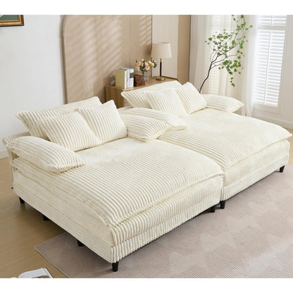 Harmonia 109 W Oversized Corduroy Sofa Bed, Deep Seat Double Lounge Chaise with 4 Pillows