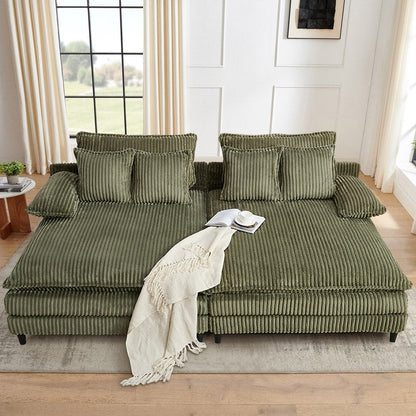 Harmonia 109 W Oversized Corduroy Sofa Bed, Deep Seat Double Lounge Chaise with 4 Pillows