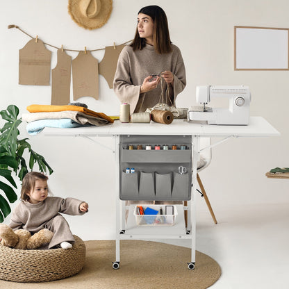 Table d'artisanat à hauteur réglable avec étagères de rangement, table de coupe pliable mobile pour maison, bureau, salle de couture, salle d'artisanat