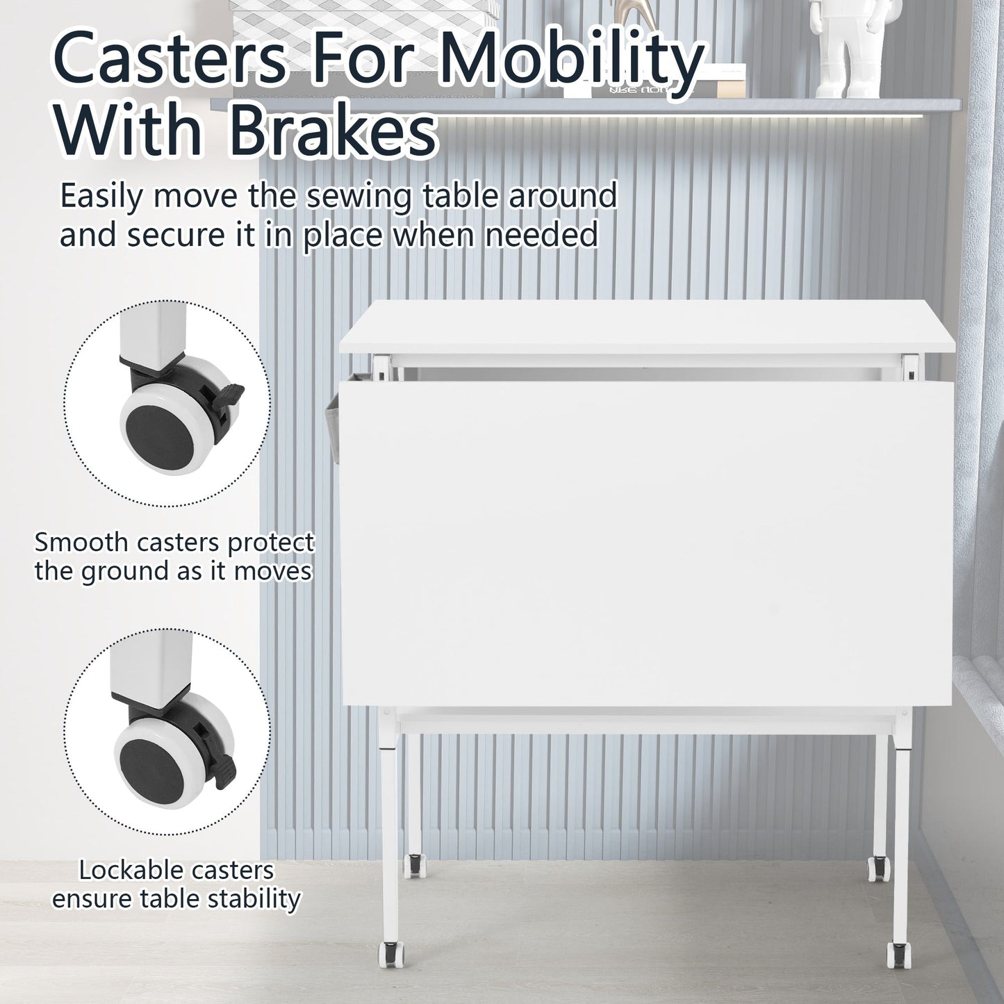 Table d'artisanat à hauteur réglable avec étagères de rangement, table de coupe pliable mobile pour maison, bureau, salle de couture, salle d'artisanat