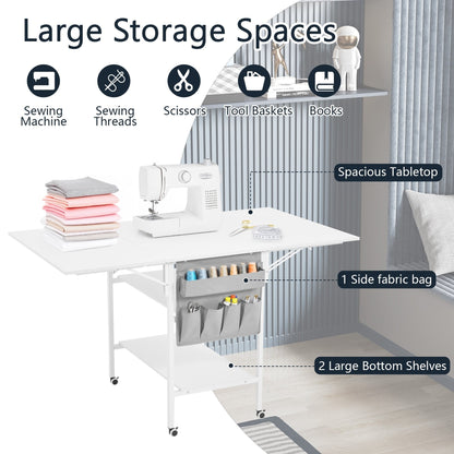 Table d'artisanat à hauteur réglable avec étagères de rangement, table de coupe pliable mobile pour maison, bureau, salle de couture, salle d'artisanat