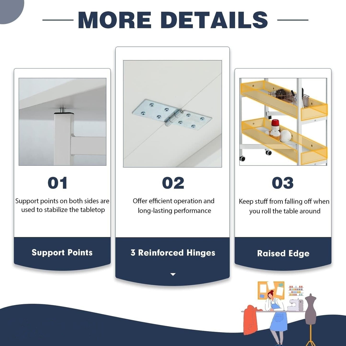 Table d'artisanat à hauteur réglable avec étagères de rangement, table de coupe pliable mobile pour maison, bureau, salle de couture, salle d'artisanat