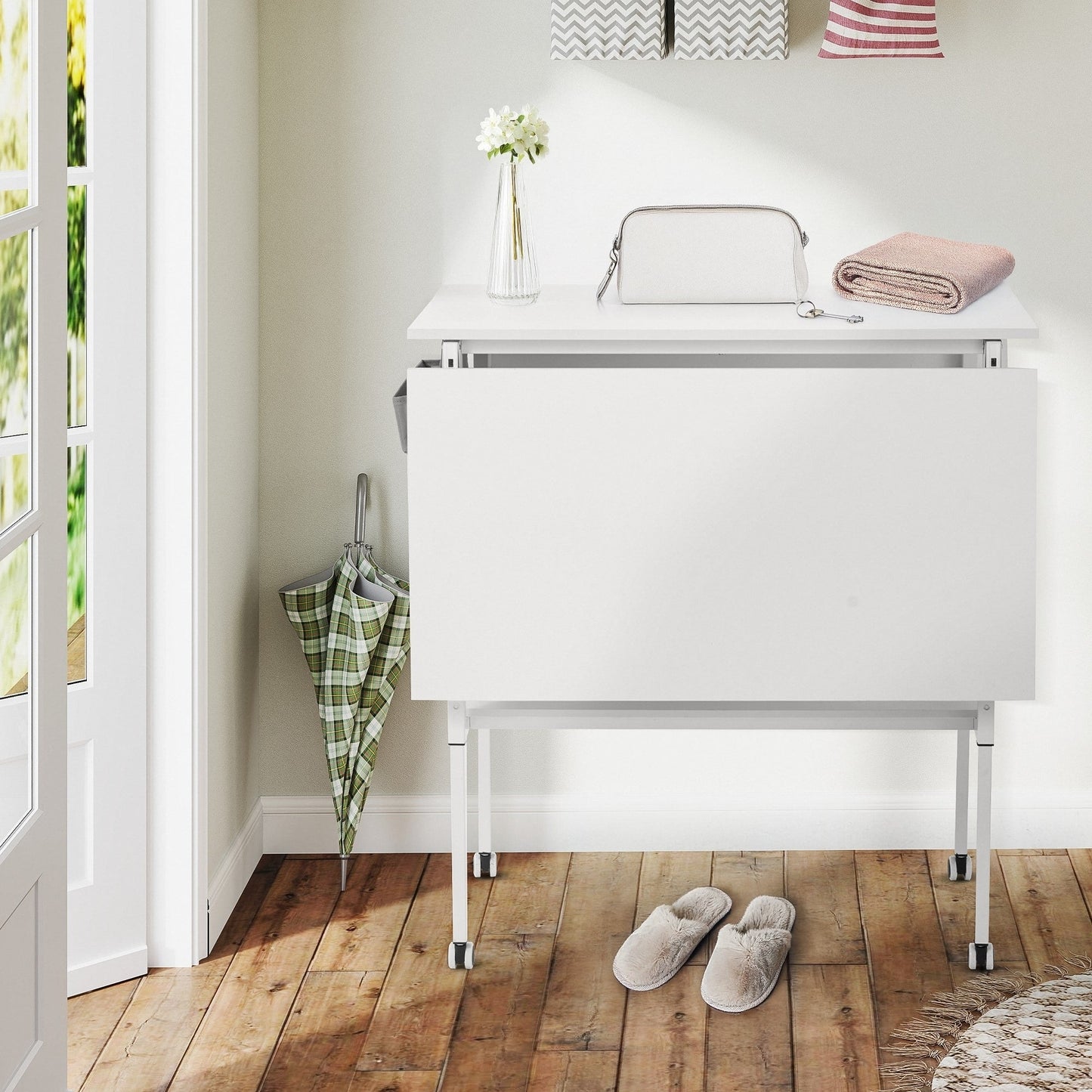 Table d'artisanat à hauteur réglable avec étagères de rangement, table de coupe pliable mobile pour maison, bureau, salle de couture, salle d'artisanat