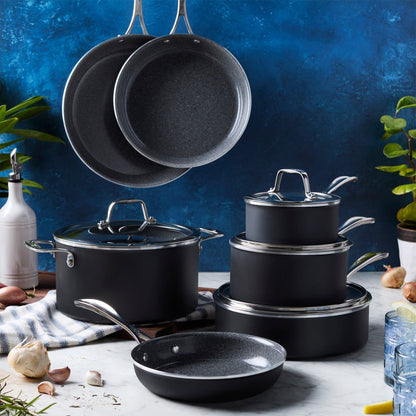 Ensemble de casseroles et poêles Henckels Capri en céramique, 11 pièces, en aluminium avec revêtement antiadhésif en céramique - Gris