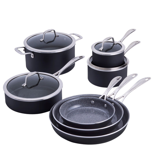 Ensemble de casseroles et poêles Henckels Capri en céramique, 11 pièces, en aluminium avec revêtement antiadhésif en céramique - Gris