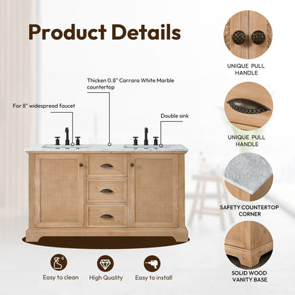 Meuble-lavabo Hervas avec plan de toilette en marbre naturel, sans miroir.