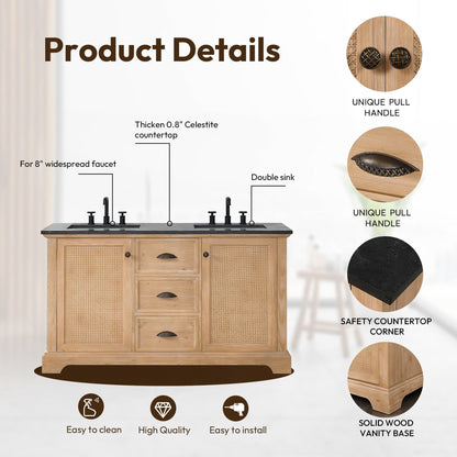 Meuble-lavabo Hervas avec plan de toilette en marbre naturel, sans miroir.