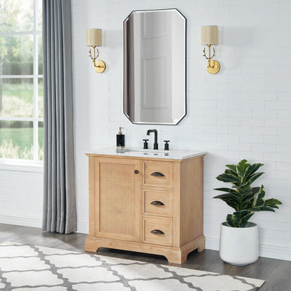 Meuble-lavabo Hervas avec plan de toilette en marbre naturel, sans miroir.
