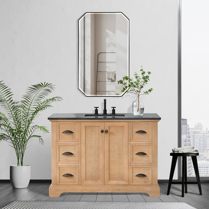 Meuble-lavabo Hervas avec plan de toilette en marbre naturel, sans miroir.