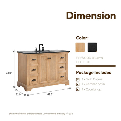 Meuble-lavabo Hervas avec plan de toilette en marbre naturel, sans miroir.