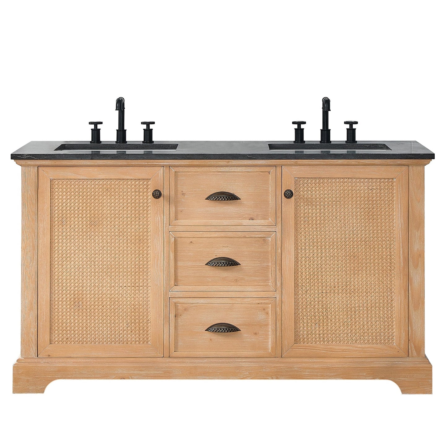 Meuble-lavabo Hervas avec plan de toilette en marbre naturel, sans miroir.