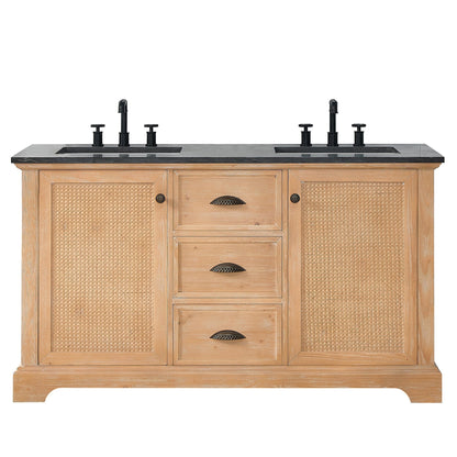 Meuble-lavabo Hervas avec plan de toilette en marbre naturel, sans miroir.