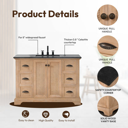 Meuble-lavabo Hervas avec plan de toilette en marbre naturel, sans miroir.