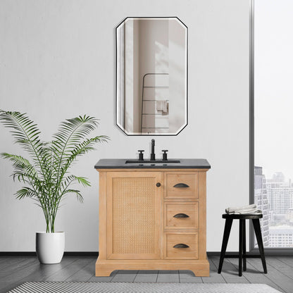 Meuble-lavabo Hervas avec plan de toilette en marbre naturel, sans miroir.