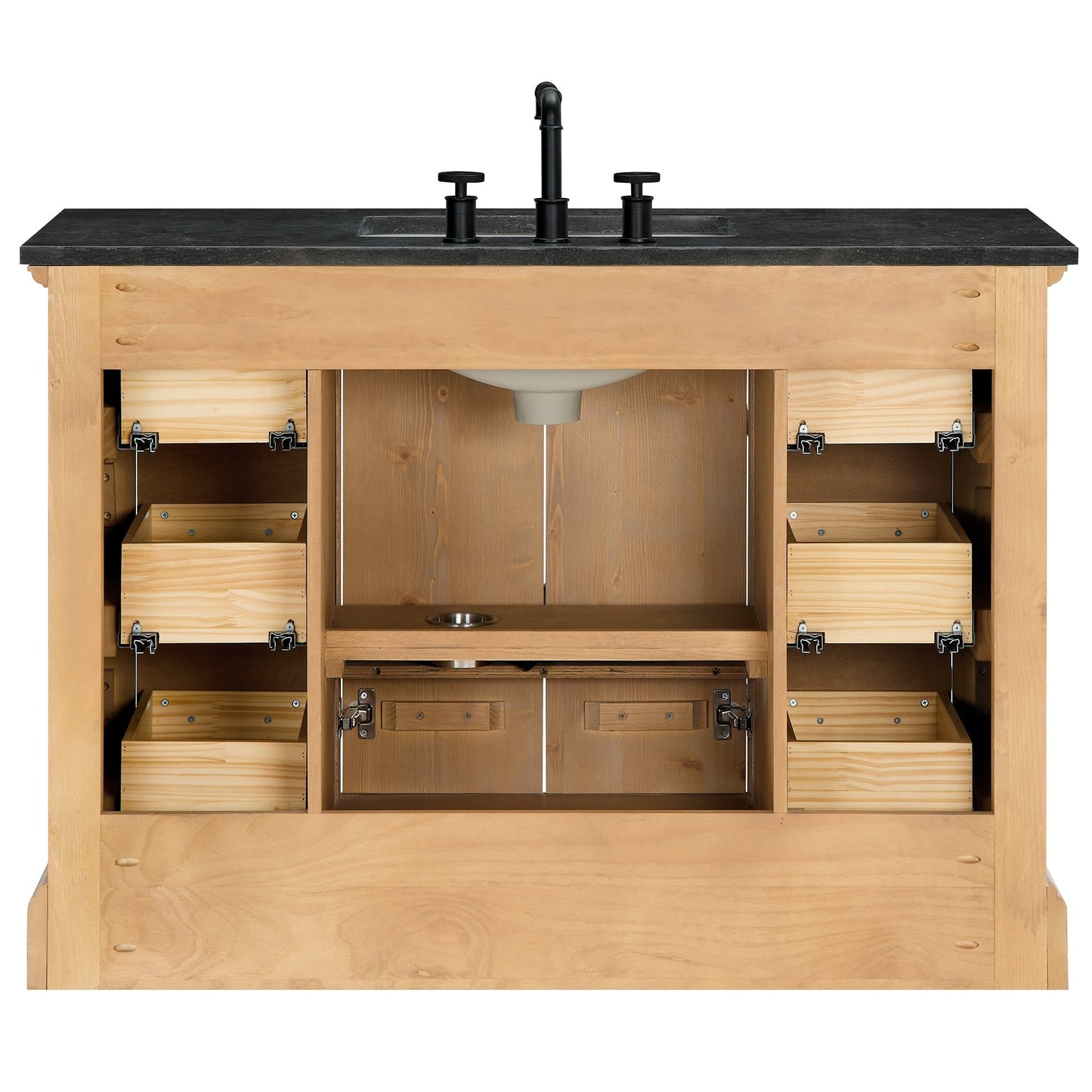 Meuble-lavabo Hervas avec plan de toilette en marbre naturel, sans miroir.