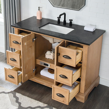 Meuble-lavabo Hervas avec plan de toilette en marbre naturel, sans miroir.