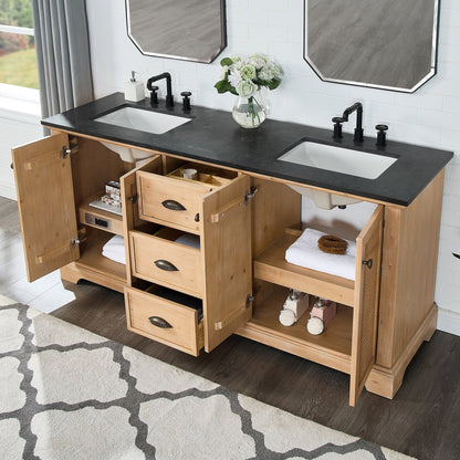 Meuble-lavabo Hervas avec plan de toilette en marbre naturel, sans miroir.