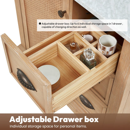 Meuble-lavabo Hervas avec plan de toilette en marbre naturel, sans miroir.