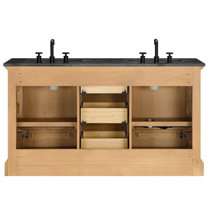 Meuble-lavabo Hervas avec plan de toilette en marbre naturel, sans miroir.