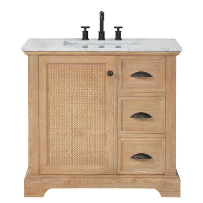 Meuble-lavabo Hervas avec plan de toilette en marbre naturel, sans miroir.