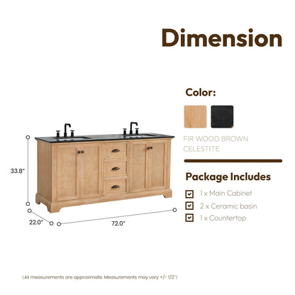 Meuble-lavabo Hervas avec plan de toilette en marbre naturel, sans miroir.
