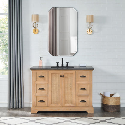 Meuble-lavabo Hervas avec plan de toilette en marbre naturel, sans miroir.