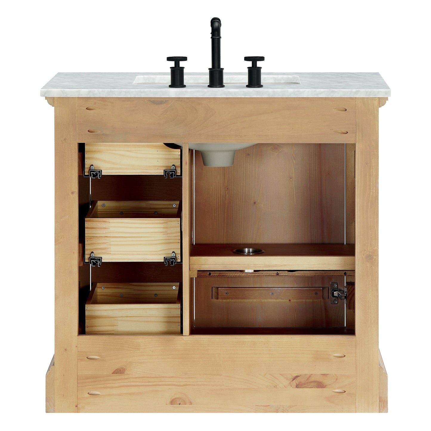 Meuble-lavabo Hervas avec plan de toilette en marbre naturel, sans miroir.