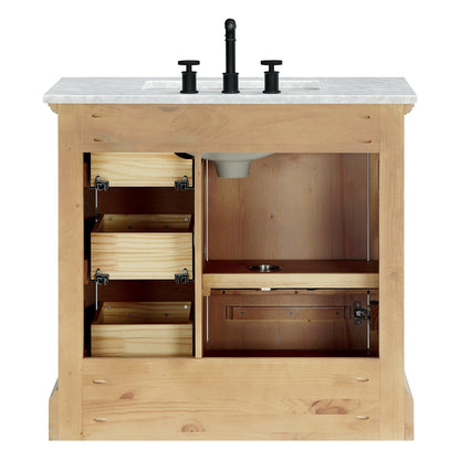 Meuble-lavabo Hervas avec plan de toilette en marbre naturel, sans miroir.