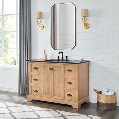 Meuble-lavabo Hervas avec plan de toilette en marbre naturel, sans miroir.